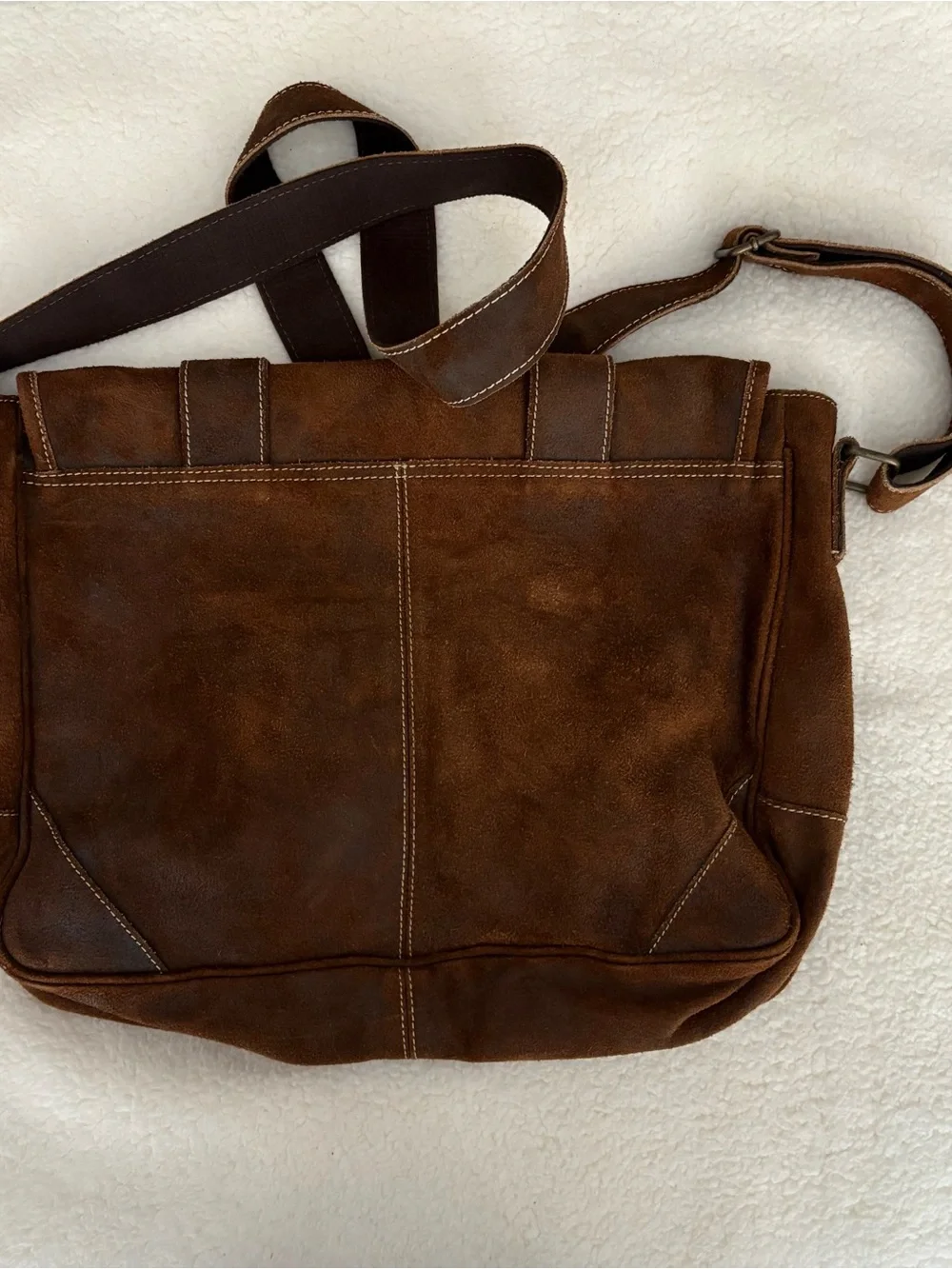 Suede Leather Messenger Bag - Brown
